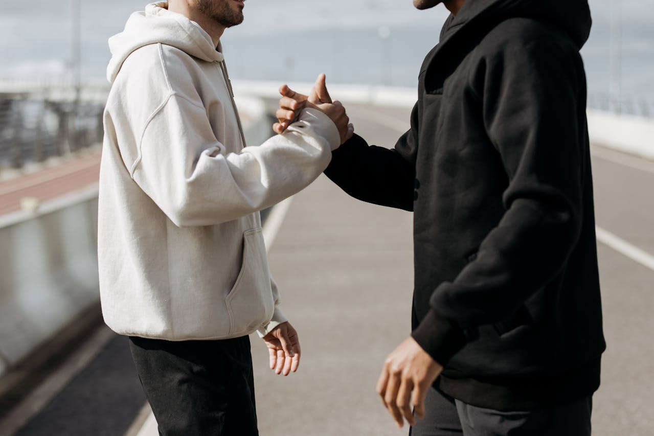 Friends greeting each other