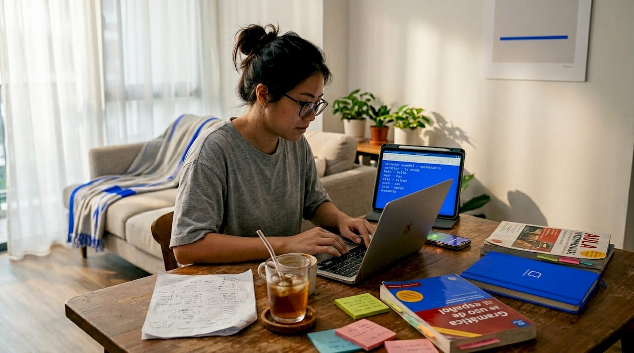 Singapore student learning Spanish at home