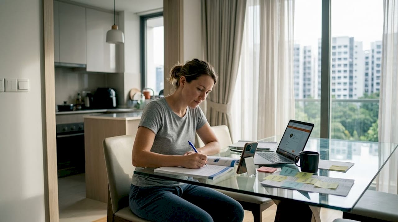 Woman learning Spanish at home in Singapore