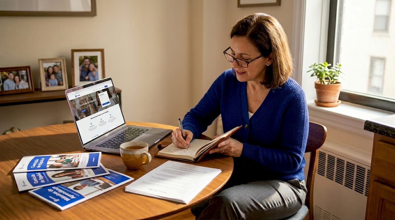 Woman reviewing Spanish course materials
