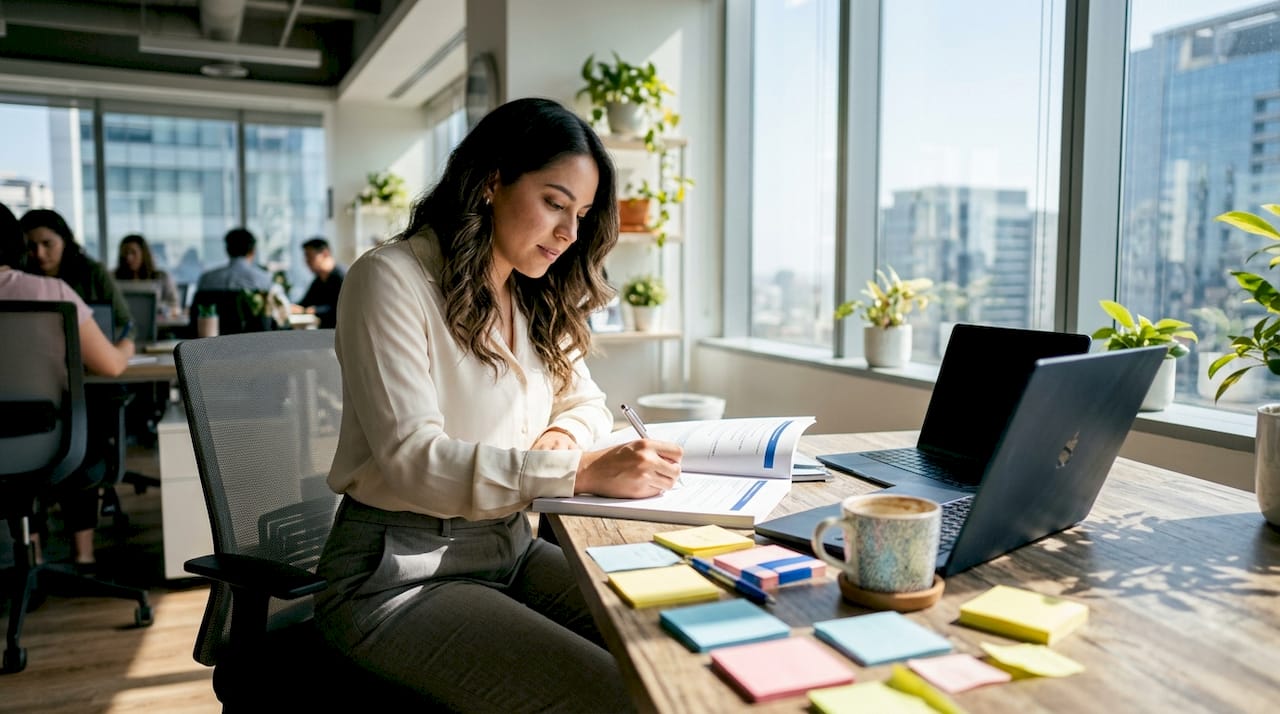Professional woman engaged in business language training