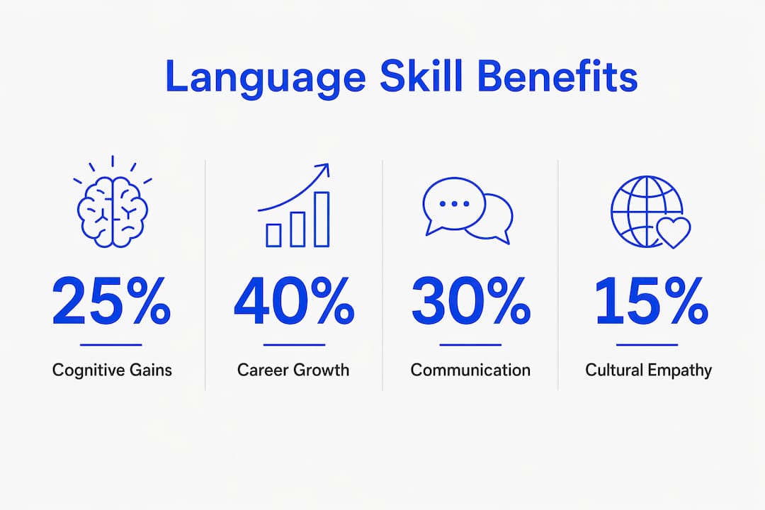 Infographic showing key benefits of building language skills
