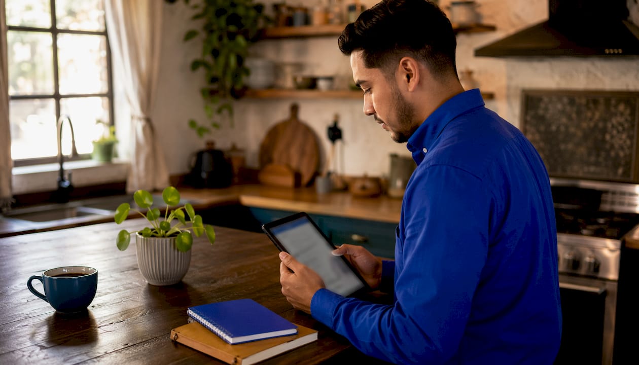 Employee studying Spanish role-specific training materials
