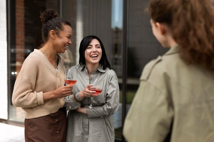 Friends drinking and laughing
