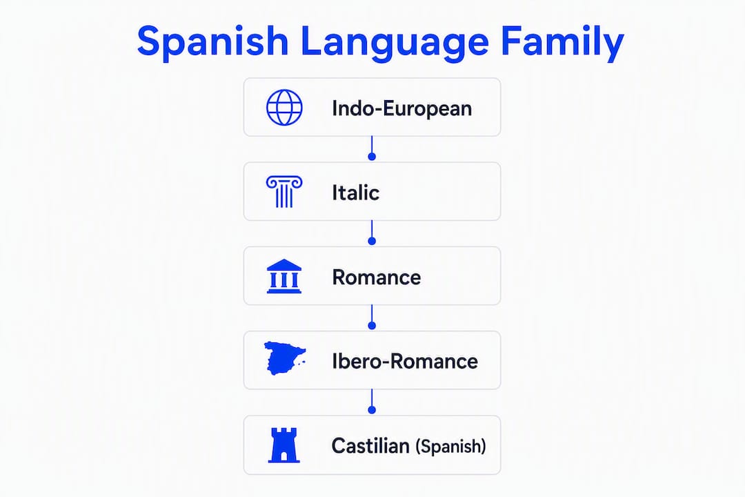Infographic showing Spanish language classification hierarchy