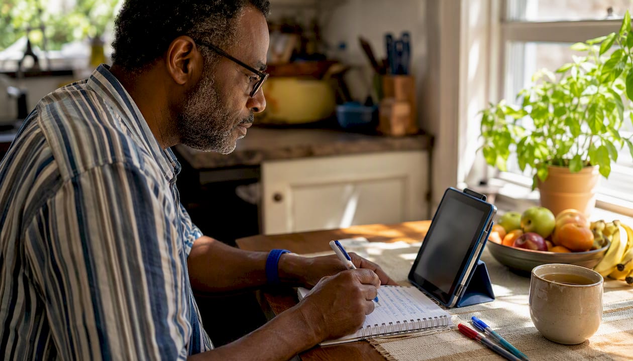 Man attending virtual language tutoring session