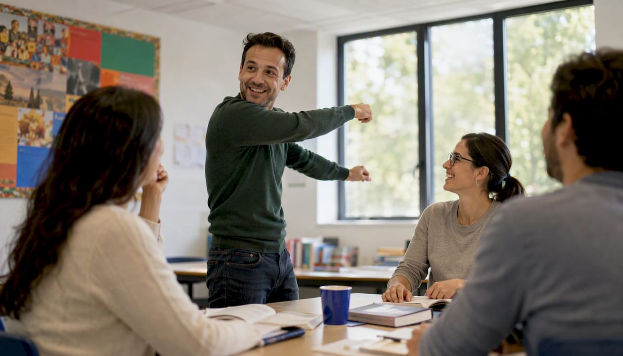 Small group performing Spanish gestures practice
