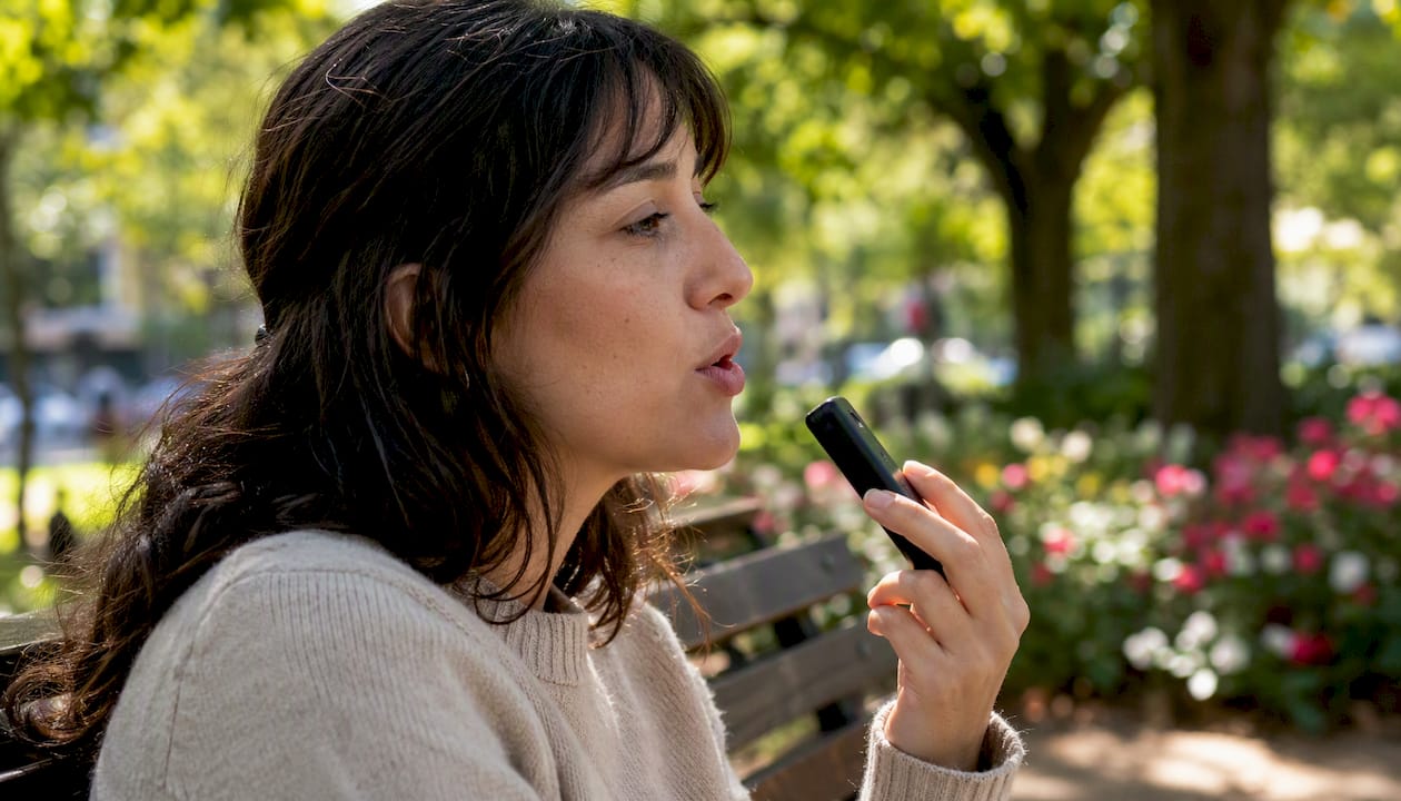 Learner practicing Spanish speaking outdoors
