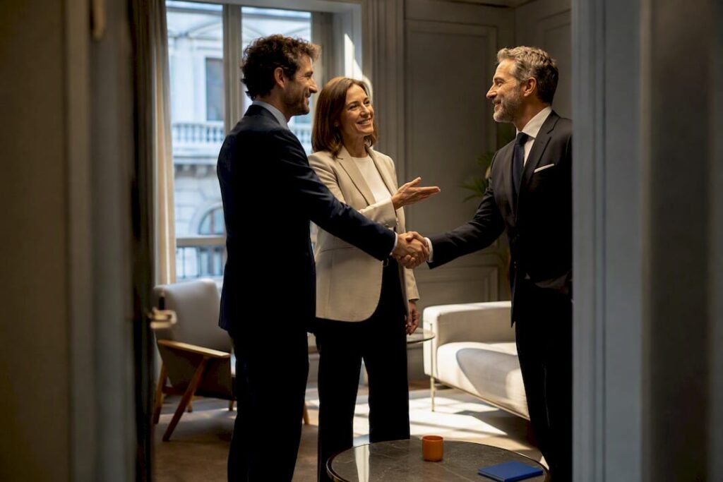 Mutual contact introducing visiting business professionals