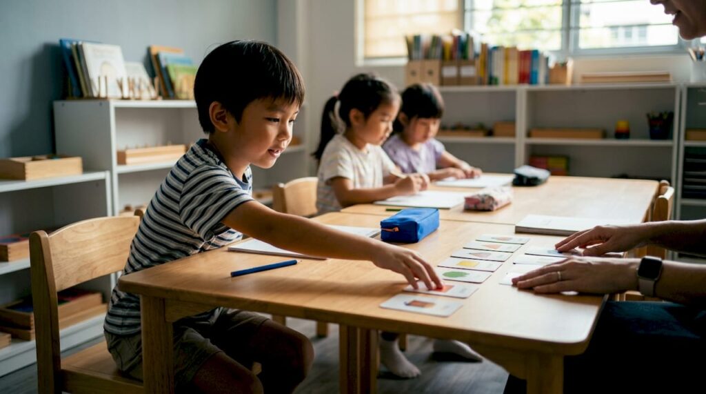 Child participating in a Spanish class