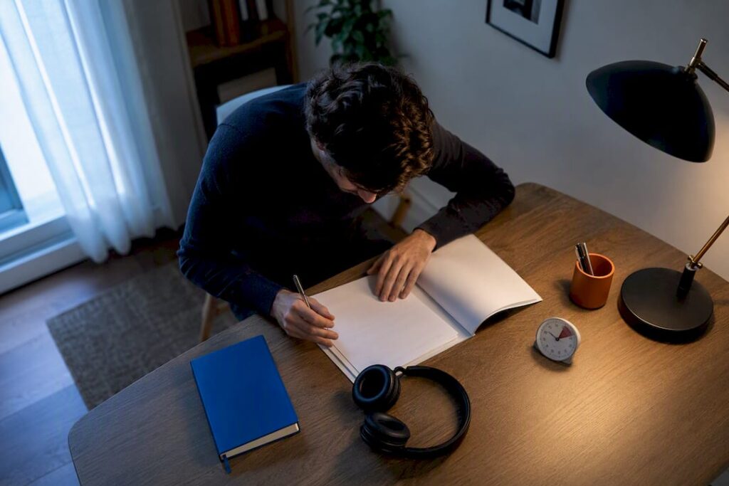 Learner completing a timed DELE practice paper