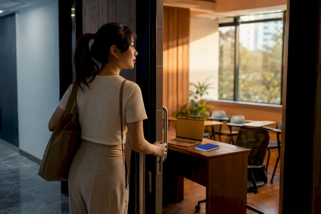 Learner entering a Singapore Spanish classroom